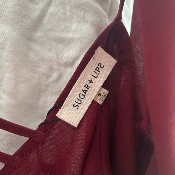 SUGAR + LIPS | WOMEN’S SHEER OFF-THE-SHOULDER BLOUSE | BURGUNDY | SMALL | NWT - Picture 10 of 11